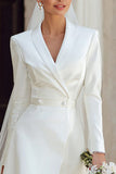 Robe de mariée en veste haute basse à revers en châle ivoire avec manches