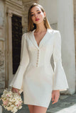 Robe de mariée courte blazer bodycon à revers en ivoire avec manches