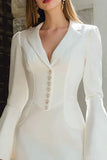 Robe de mariée courte blazer bodycon à revers en ivoire avec manches