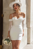 Robe de mariée courte en dentelle à épaules froides Ivory Bodycon avec manches
