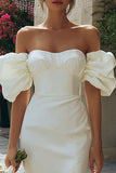 Robe de mariée courte épaule dégagée en ivoire avec fente