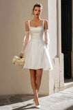 Ivoire à larges bretelles A Line Short robe de mariée avec manches