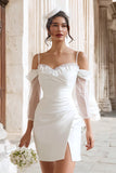 Robe de mariée courte moulante à épaules froides ivoire avec fente