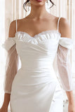Robe de mariée courte moulante à épaules froides ivoire avec fente