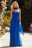 Robe de bal de bal bleu royal bleu froncée A Line