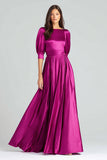 Robe formelle longue en satin fuchsia Une ligne longue