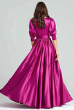 Robe formelle longue en satin fuchsia Une ligne longue