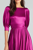 Robe formelle longue en satin fuchsia Une ligne longue
