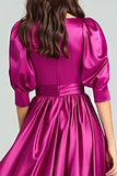 Robe formelle longue en satin fuchsia Une ligne longue