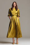 Robe formelle midi en satin à col bateau de café