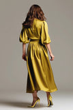 Robe formelle midi en satin à col bateau de café