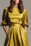 Robe formelle midi en satin à col bateau de café