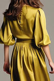 Robe formelle midi en satin à col bateau de café