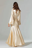Robe longue de cérémonie longue à décolleté en satin à col en V champagne