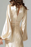 Robe longue de cérémonie longue à décolleté en satin à col en V champagne