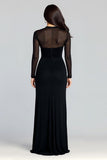 Robe formelle noire à fourreau à col montant à manches longues avec fente