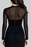 Robe formelle noire à fourreau à col montant à manches longues avec fente