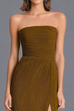 Robe formelle longue plissée à fourreau marron et plissée