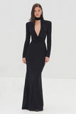 Robe formelle sirène noire à manches longues à col V