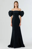 Robe longue formelle longue à manches bouffantes en forme de sirène noire à paillettes dégagées