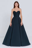 Robe formelle longue bleu marine sans bustier A Line