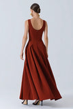 Robe longue de mariée en satin bordeaux A-Line avec poches