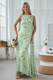Robe longue décapotable à imprimé sirène vert sauge avec serpentin