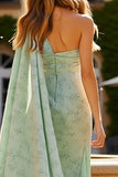 Robe à fleurs maxi vert sauge à fourreau à une épaule avec cape