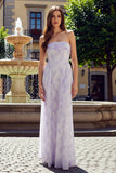Robe longue en chiffon fleuri sans bretelles A Line