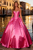 Corset sans bretelles robe de bal rose vif