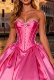 Corset sans bretelles robe de bal rose vif