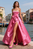 Robe de bal de bal rose vif rose vif sans bustier avec des perles