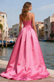 Robe de bal de bal rose vif rose vif sans bustier avec des perles