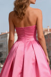 Robe de bal de bal rose vif rose vif sans bustier avec des perles