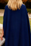 Longue robe formelle en sirène florale bleu marine avec cape