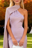 Écharpe à col violet clair sur une épaule sirène longue robe formelle