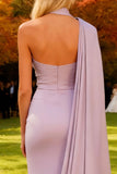 Écharpe à col violet clair sur une épaule sirène longue robe formelle