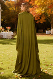 Sirène à col haut olive Long formel avec cape