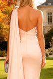 Robe de cérémonie rose à une épaule froncée en sirène avec serpentin latéral