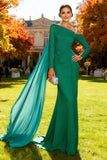 Robe longue de cérémonie sirène asymétrique verte scintillante avec ruban latéral