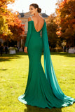 Robe longue de cérémonie sirène asymétrique verte scintillante avec ruban latéral