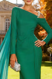 Robe longue de cérémonie sirène asymétrique verte scintillante avec ruban latéral
