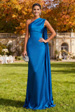 Robe formelle de sirène longue sur une épaule bleu royal avec serpentin latéral