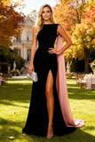 Robe formelle sirène noire à col bateau avec serpentin latéral
