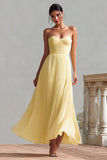 Robe formelle longue jonquille bustier plissé sans bretelles
