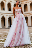 Robe de bal longue perlée rose scintillante sans bretelles