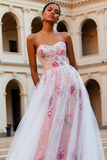 Robe de bal longue perlée rose scintillante sans bretelles