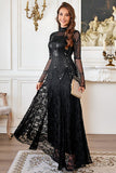Robe noire à manches longues perlée en dentelle en forme de mère de la mariée