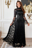 Robe noire à manches longues perlée en dentelle en forme de mère de la mariée