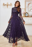 Robe noire à manches longues perlée en dentelle en forme de mère de la mariée